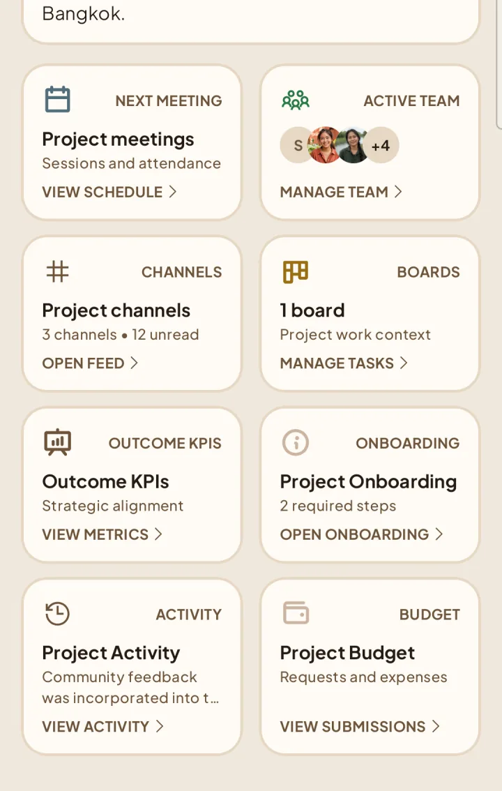 Project workspace with the budget tile highlighted.