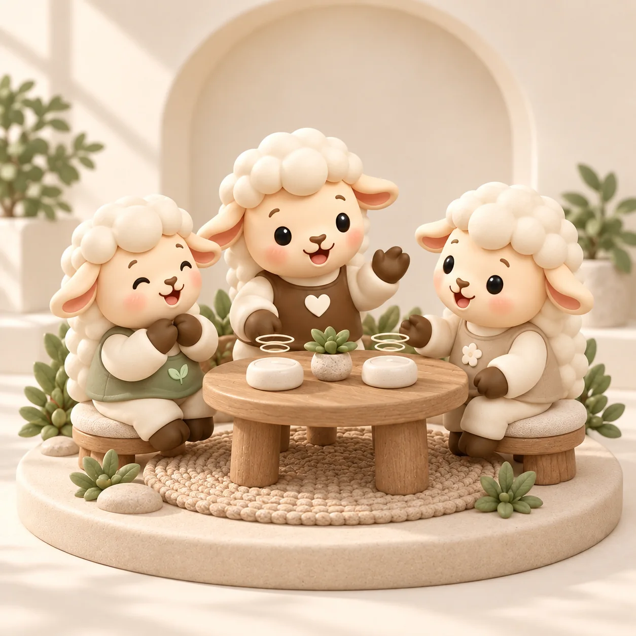 Three sheep gather around a table with devices for proximity-based attendance check-in.